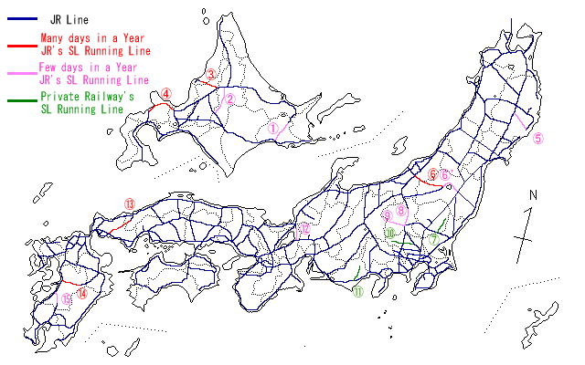 SL map in Japan